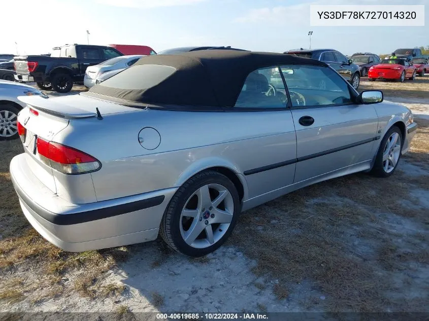 2002 Saab 9-3 Se VIN: YS3DF78K727014320 Lot: 40619685