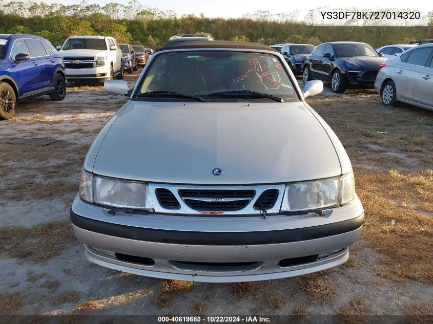 2002 Saab 9-3 Se VIN: YS3DF78K727014320 Lot: 40619685