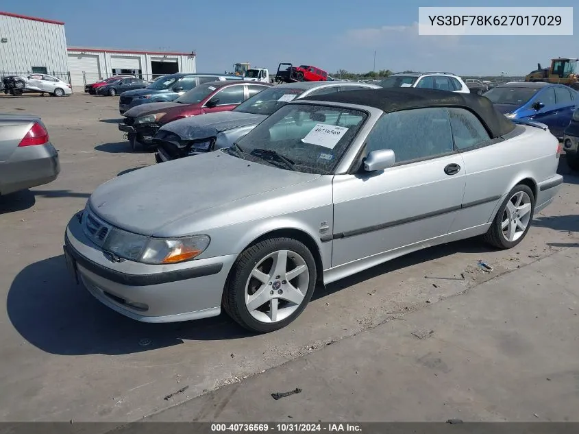 2002 Saab 9-3 Se VIN: YS3DF78K627017029 Lot: 40736569