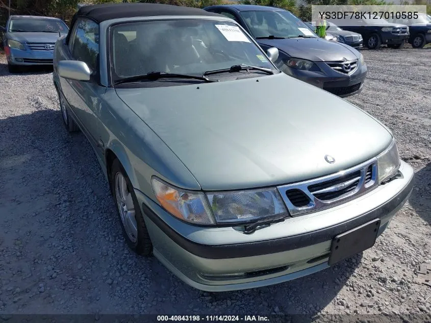 2002 Saab 9-3 Se VIN: YS3DF78K127010585 Lot: 40843198