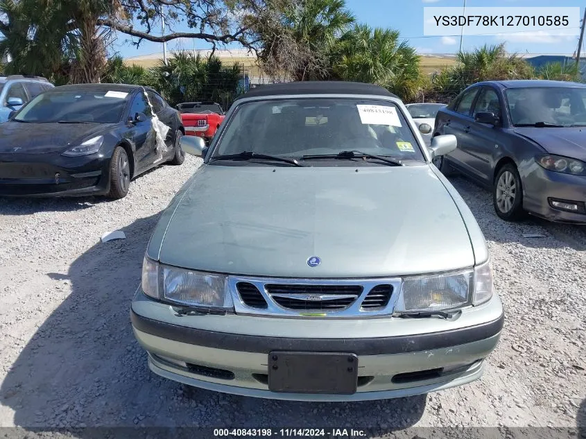 2002 Saab 9-3 Se VIN: YS3DF78K127010585 Lot: 40843198