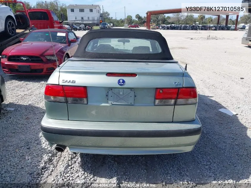 2002 Saab 9-3 Se VIN: YS3DF78K127010585 Lot: 40843198