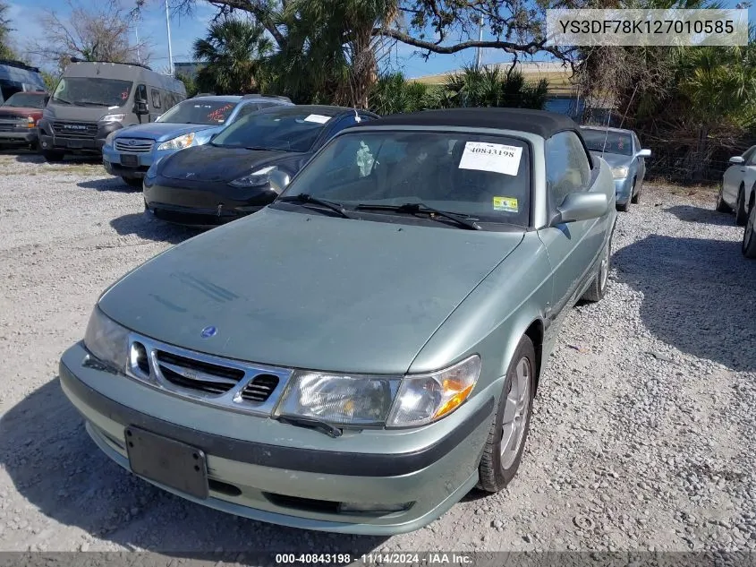 2002 Saab 9-3 Se VIN: YS3DF78K127010585 Lot: 40843198