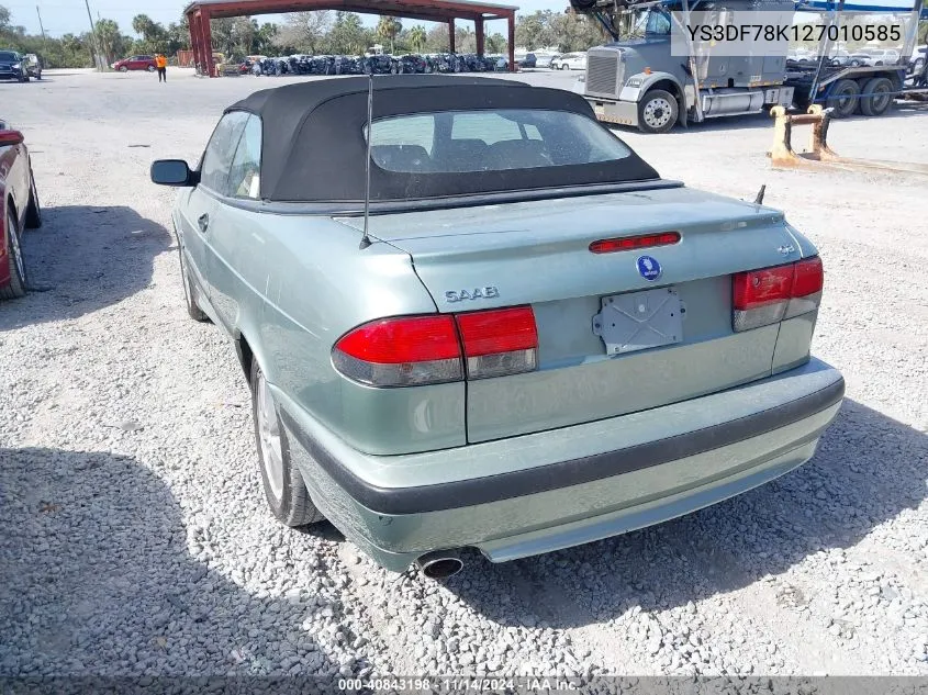 2002 Saab 9-3 Se VIN: YS3DF78K127010585 Lot: 40843198