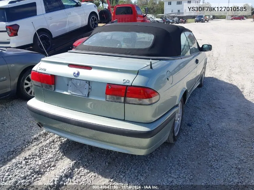 2002 Saab 9-3 Se VIN: YS3DF78K127010585 Lot: 40843198