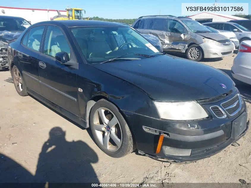 2003 Saab 9-3 Linear VIN: YS3FB49S831017586 Lot: 40561406