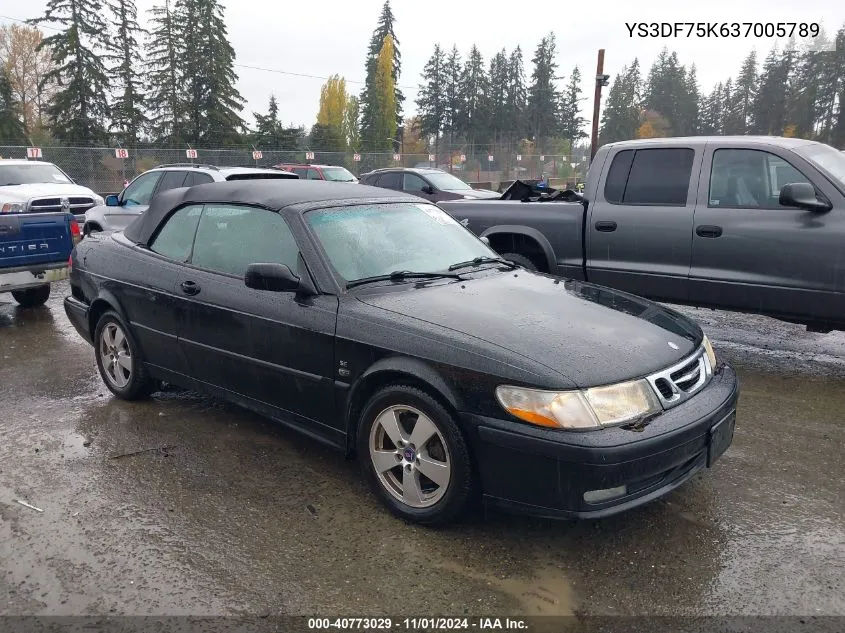 2003 Saab 9-3 Se VIN: YS3DF75K637005789 Lot: 40773029