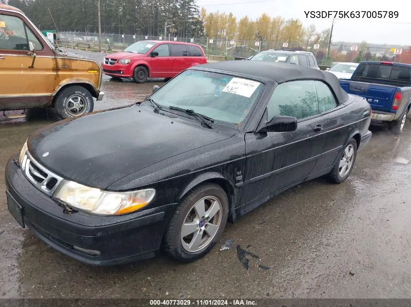 2003 Saab 9-3 Se VIN: YS3DF75K637005789 Lot: 40773029