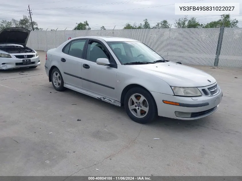 2003 Saab 9-3 Linear VIN: YS3FB49S831022027 Lot: 40804105