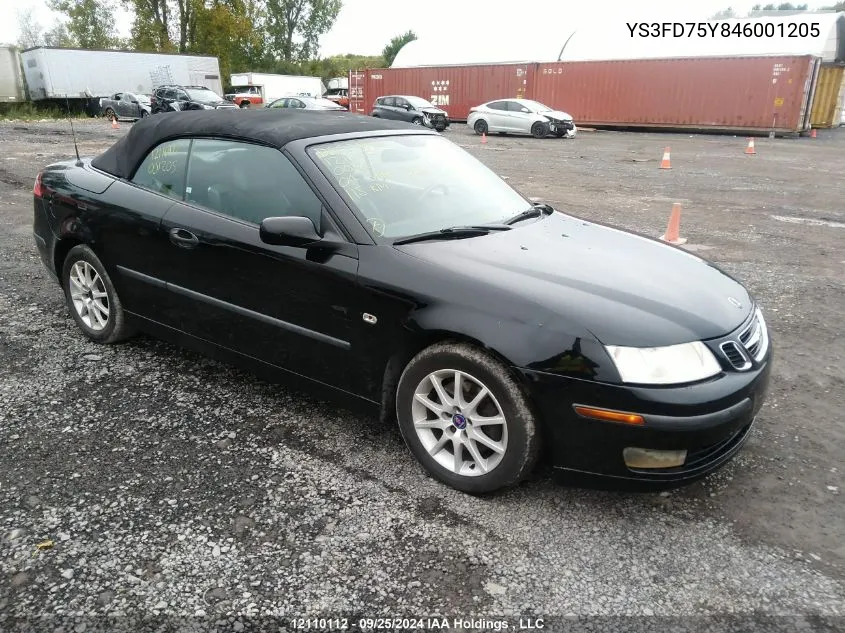 2004 Saab 9-3 Arc VIN: YS3FD75Y846001205 Lot: 12110112