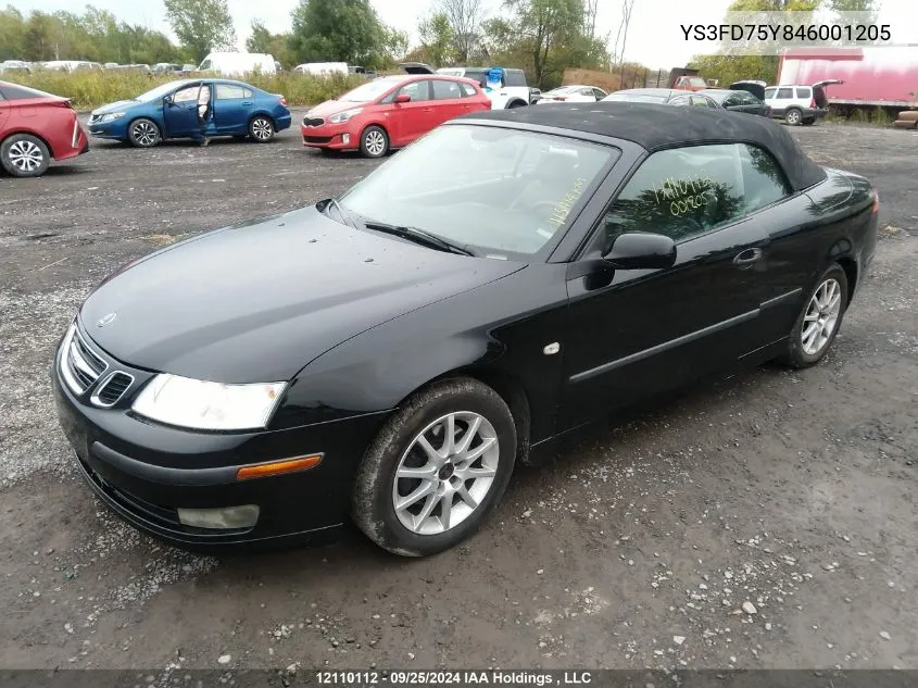 2004 Saab 9-3 Arc VIN: YS3FD75Y846001205 Lot: 12110112