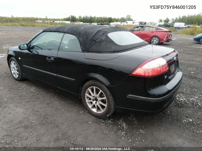 2004 Saab 9-3 Arc VIN: YS3FD75Y846001205 Lot: 12110112