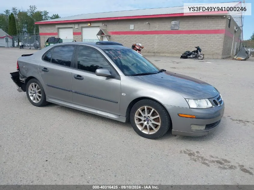 2004 Saab 9-3 Arc VIN: YS3FD49Y941000246 Lot: 40316425