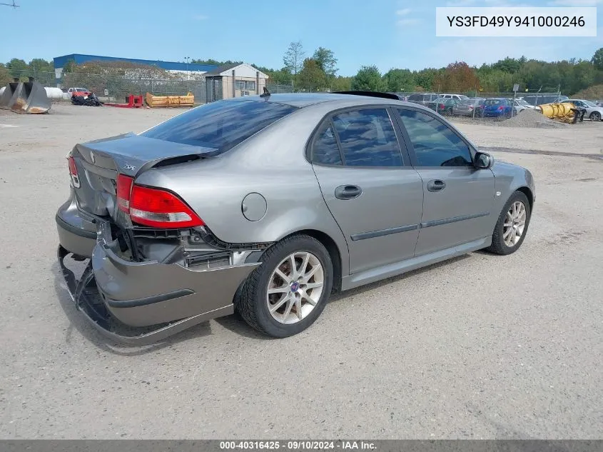 2004 Saab 9-3 Arc VIN: YS3FD49Y941000246 Lot: 40316425