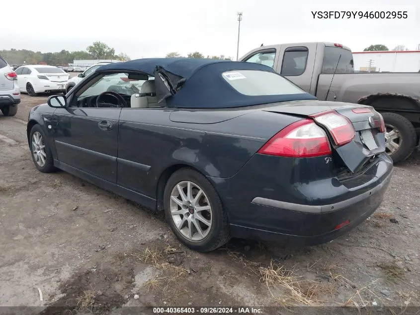 2004 Saab 9-3 Arc VIN: YS3FD79Y946002955 Lot: 40365403