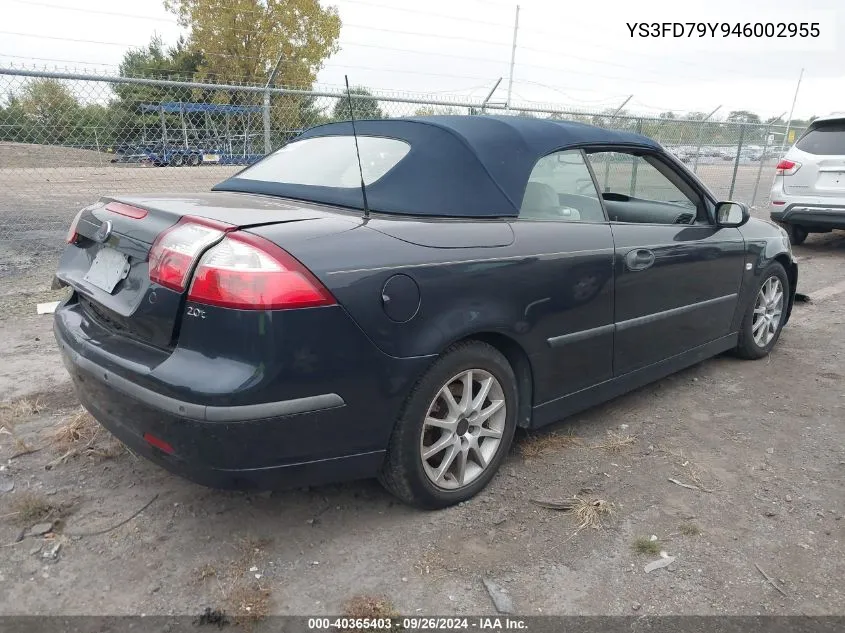 2004 Saab 9-3 Arc VIN: YS3FD79Y946002955 Lot: 40365403