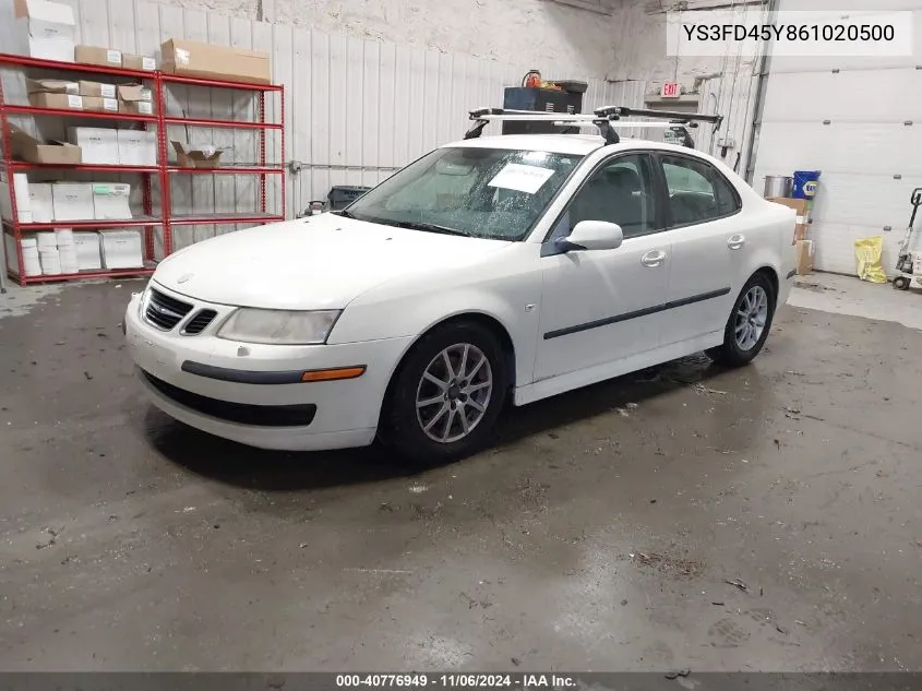 2006 Saab 9-3 2.0T VIN: YS3FD45Y861020500 Lot: 40776949