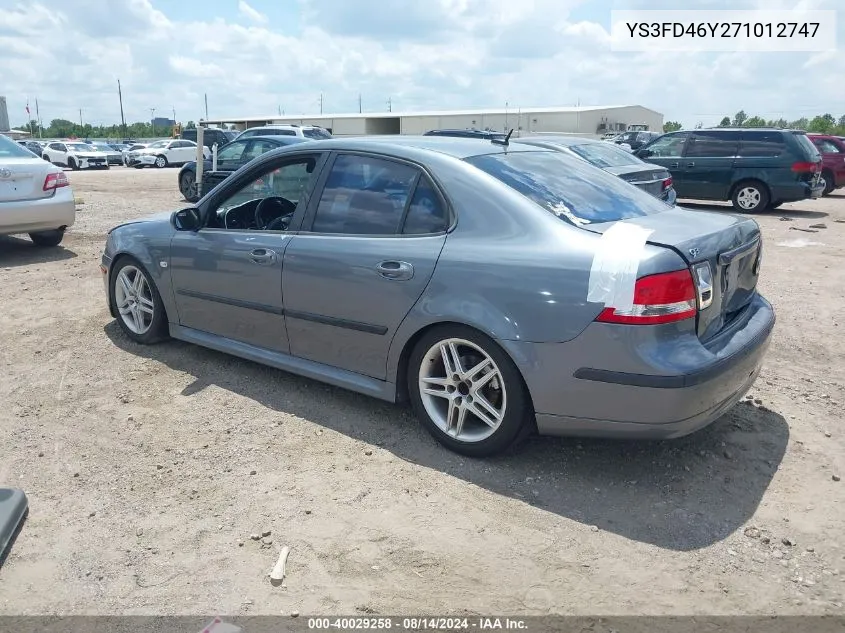 2007 Saab 9-3 2.0T VIN: YS3FD46Y271012747 Lot: 40029258