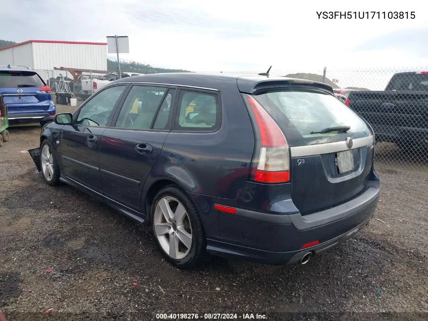 2007 Saab 9-3 Aero VIN: YS3FH51U171103815 Lot: 40198276