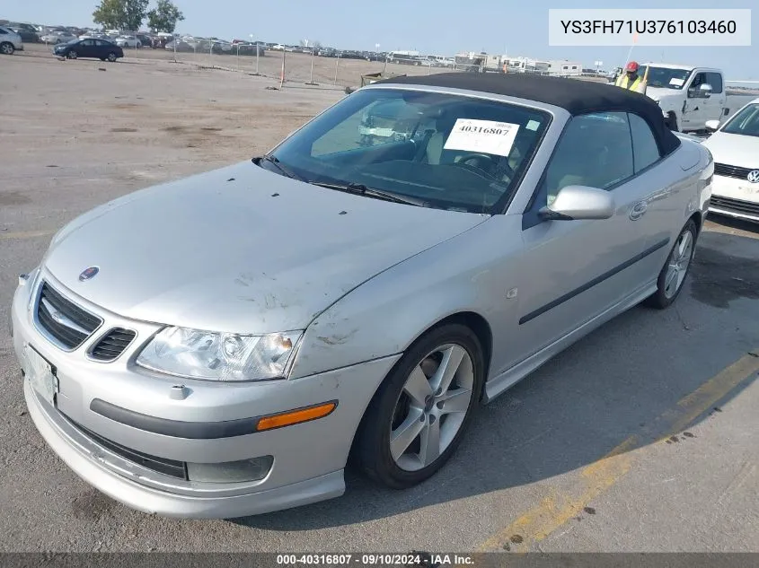 2007 Saab 9-3 Aero VIN: YS3FH71U376103460 Lot: 40316807