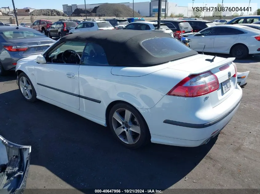 2007 Saab 9-3 Aero VIN: YS3FH71U876004441 Lot: 40647956