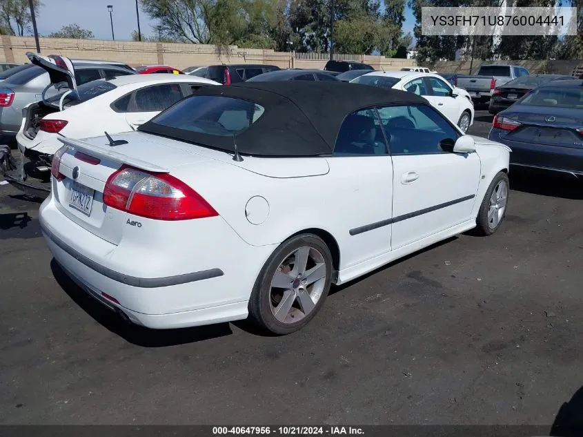 2007 Saab 9-3 Aero VIN: YS3FH71U876004441 Lot: 40647956