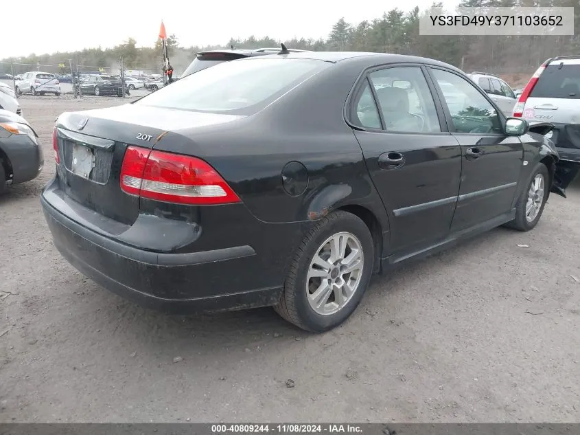 2007 Saab 9-3 2.0T VIN: YS3FD49Y371103652 Lot: 40809244