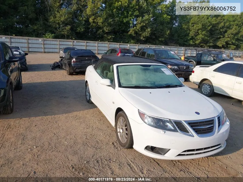 2008 Saab 9-3 2.0T VIN: YS3FB79YX86006752 Lot: 40171976