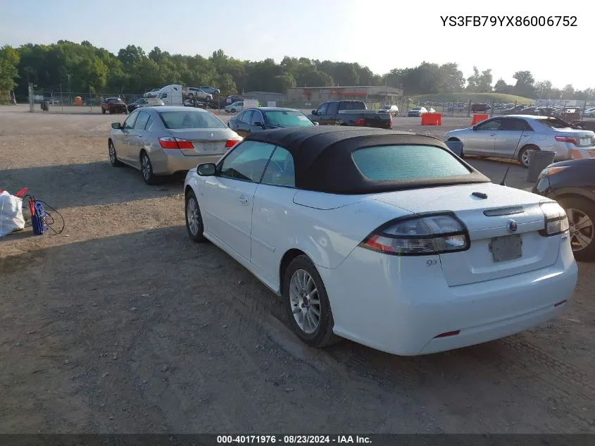 2008 Saab 9-3 2.0T VIN: YS3FB79YX86006752 Lot: 40171976