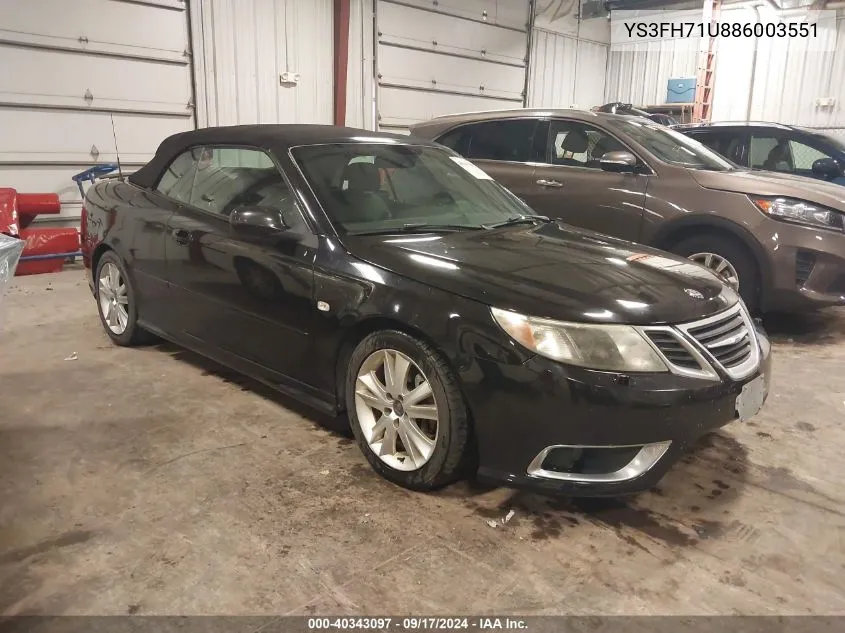 2008 Saab 9-3 Aero VIN: YS3FH71U886003551 Lot: 40343097