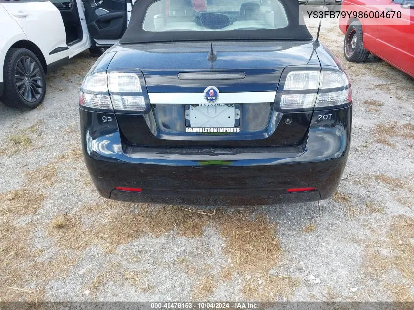 2008 Saab 9-3 2.0T VIN: YS3FB79Y986004670 Lot: 40478153