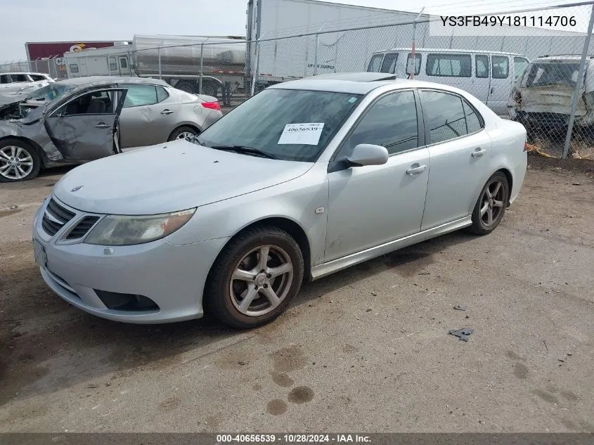 2008 Saab 9-3 2.0T VIN: YS3FB49Y181114706 Lot: 40656539