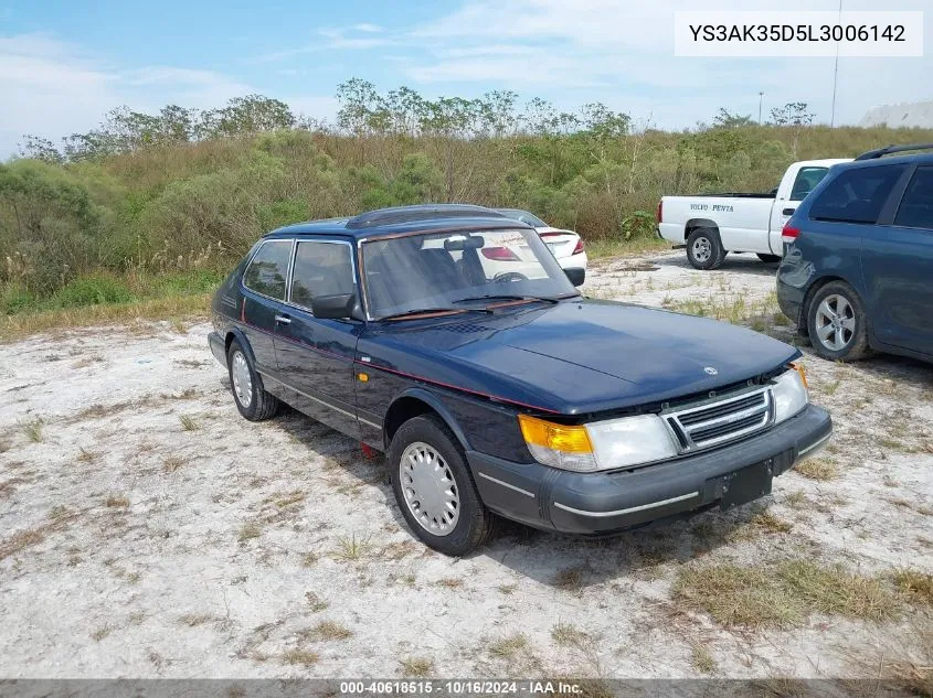 1990 Saab 900 S VIN: YS3AK35D5L3006142 Lot: 40618515