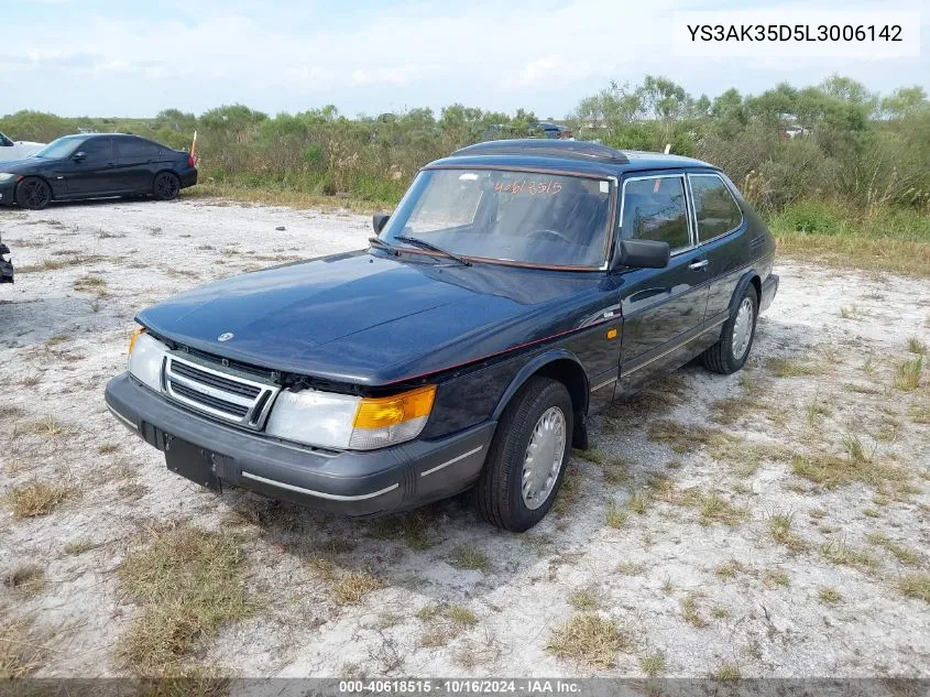 1990 Saab 900 S VIN: YS3AK35D5L3006142 Lot: 40618515