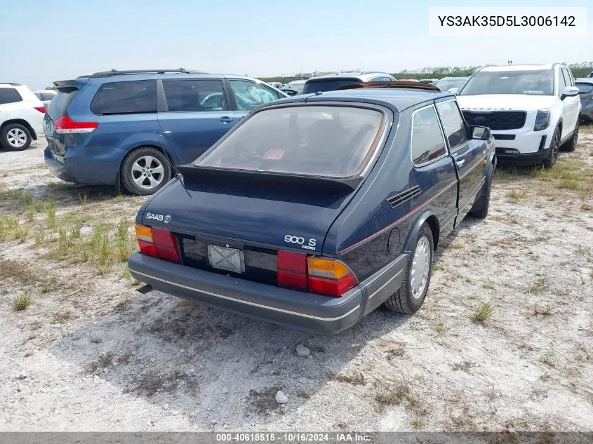 1990 Saab 900 S VIN: YS3AK35D5L3006142 Lot: 40618515