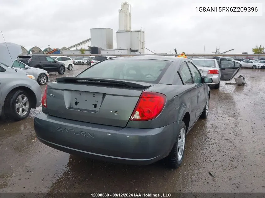 2006 Saturn Ion Quad Coupe VIN: 1G8AN15FX6Z209396 Lot: 12098530