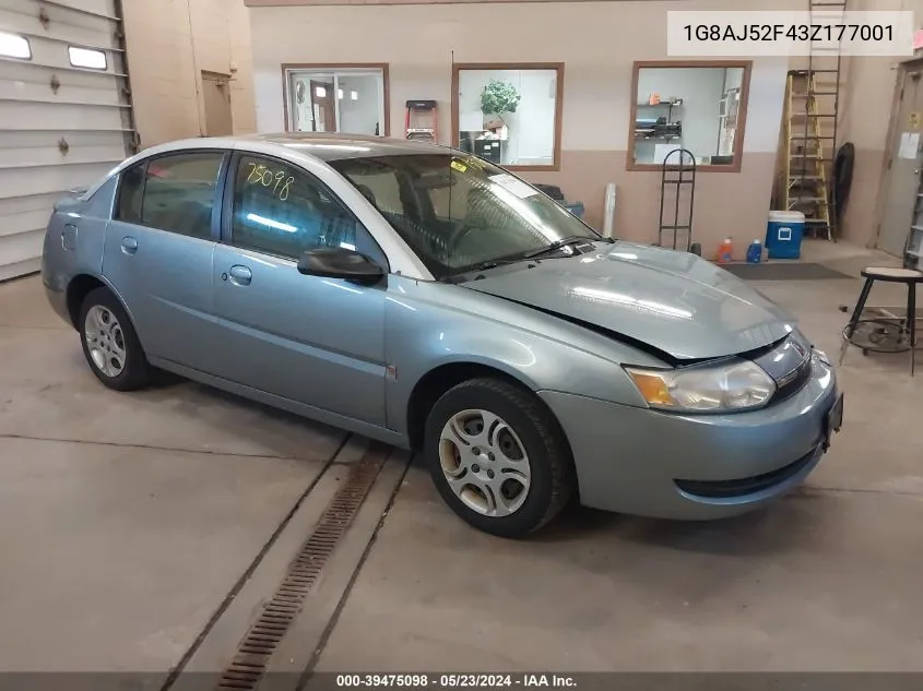 2003 Saturn Ion 2 VIN: 1G8AJ52F43Z177001 Lot: 40289538