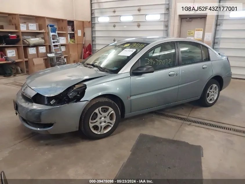 2003 Saturn Ion 2 VIN: 1G8AJ52F43Z177001 Lot: 40289538