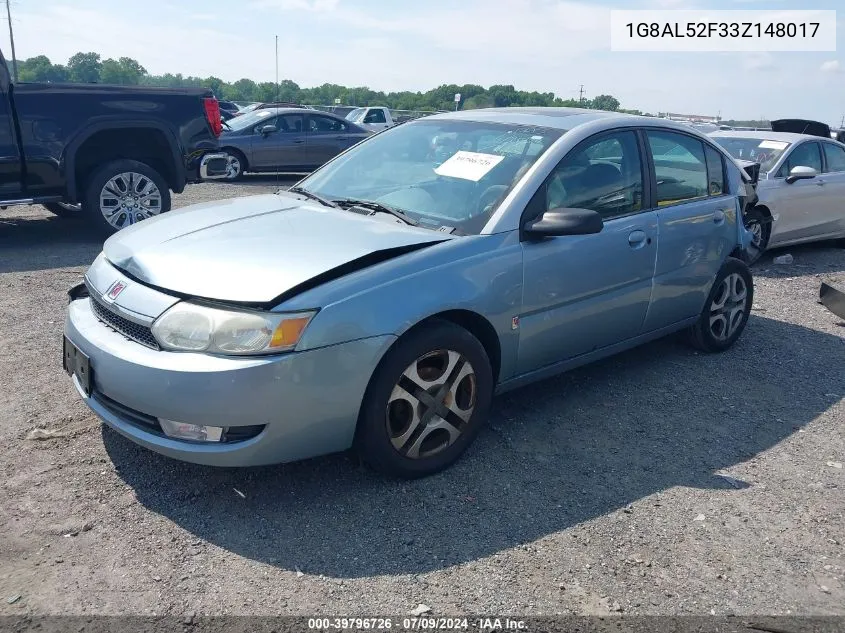 2003 Saturn Ion 3 VIN: 1G8AL52F33Z148017 Lot: 39796726