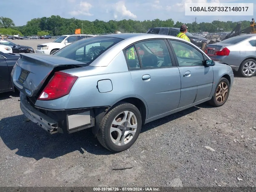 2003 Saturn Ion 3 VIN: 1G8AL52F33Z148017 Lot: 39796726