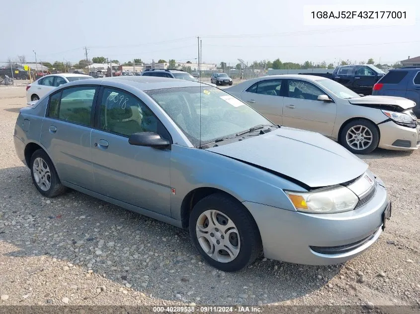 2003 Saturn Ion 2 VIN: 1G8AJ52F43Z177001 Lot: 40289538