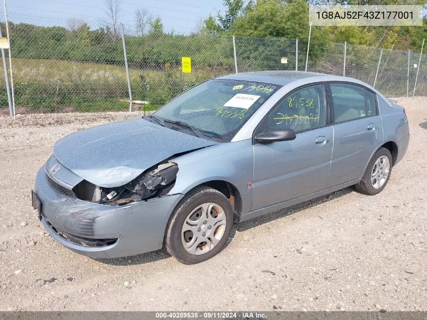 2003 Saturn Ion 2 VIN: 1G8AJ52F43Z177001 Lot: 40289538