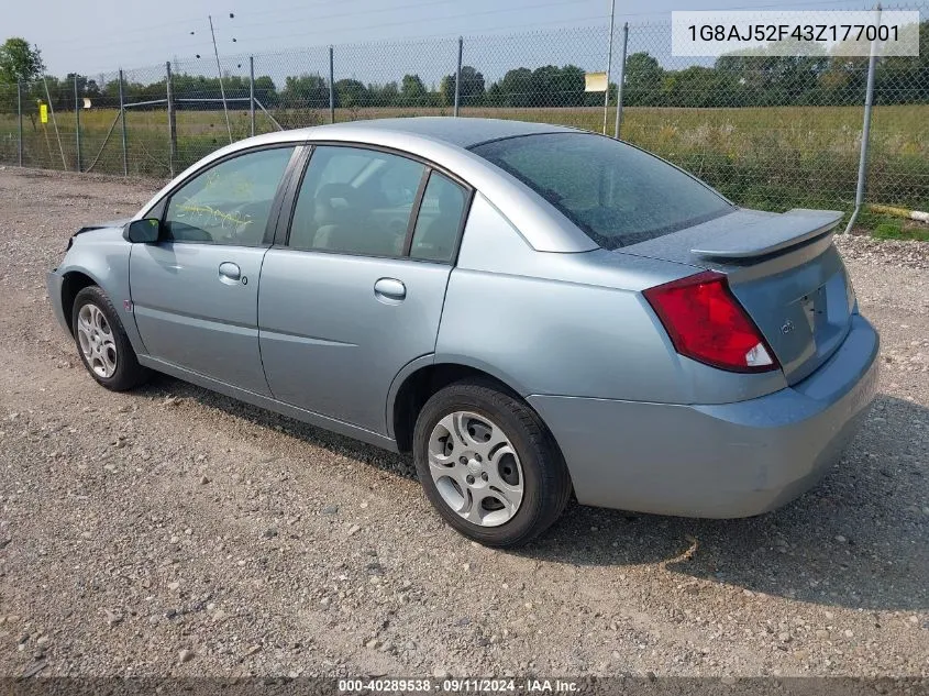 2003 Saturn Ion 2 VIN: 1G8AJ52F43Z177001 Lot: 40289538