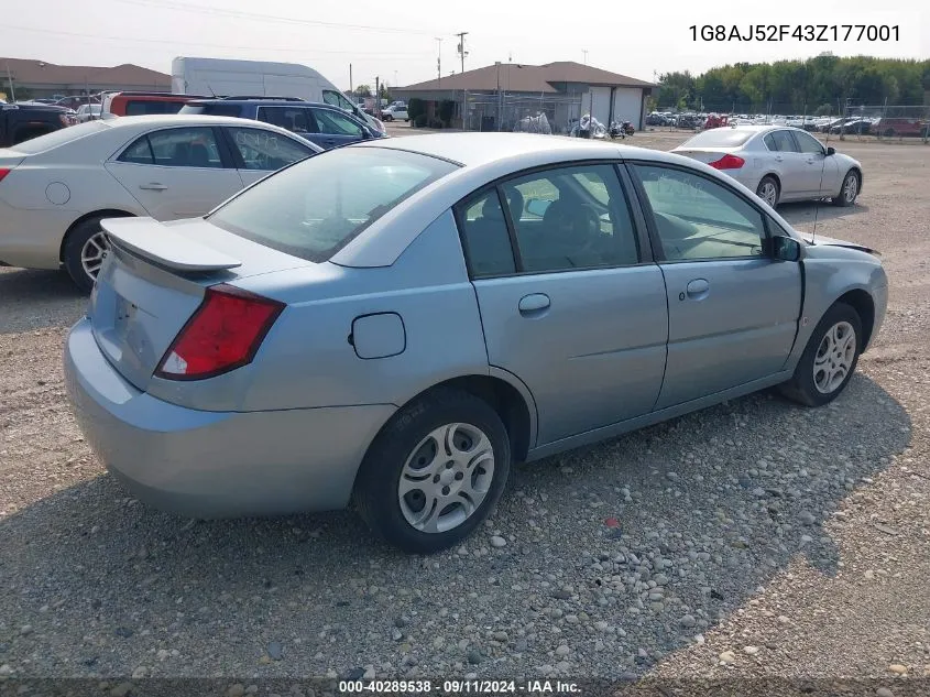 2003 Saturn Ion 2 VIN: 1G8AJ52F43Z177001 Lot: 40289538