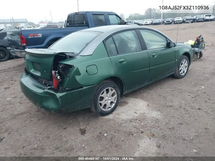 2003 Saturn Ion Level 2 VIN: 1G8AJ52FX3Z110936 Lot: 40468167