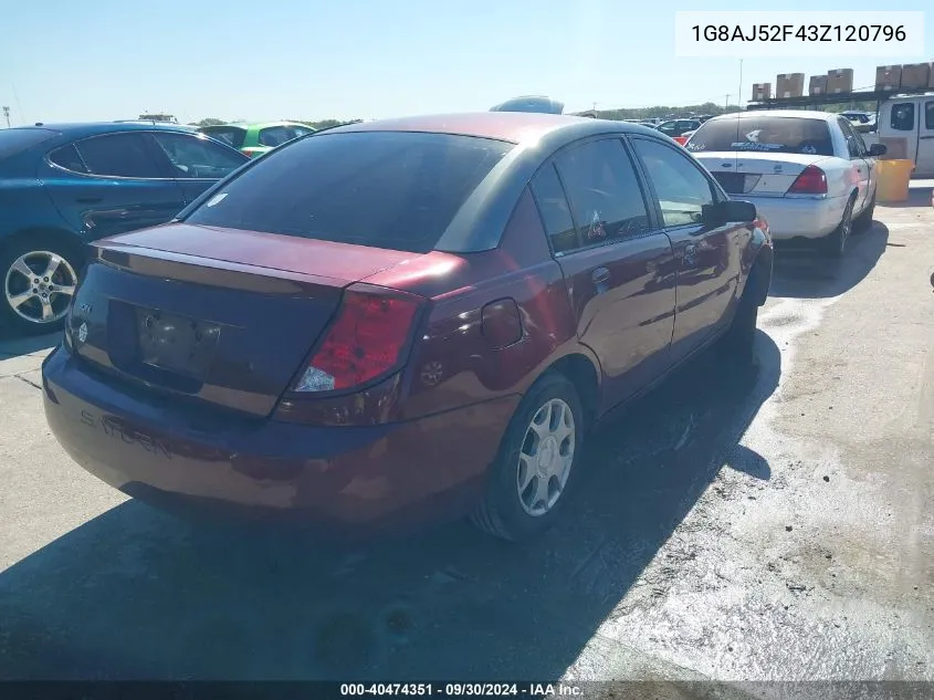 2003 Saturn Ion 2 VIN: 1G8AJ52F43Z120796 Lot: 40474351