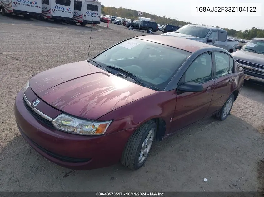 2003 Saturn Ion 2 VIN: 1G8AJ52F33Z104122 Lot: 40573517