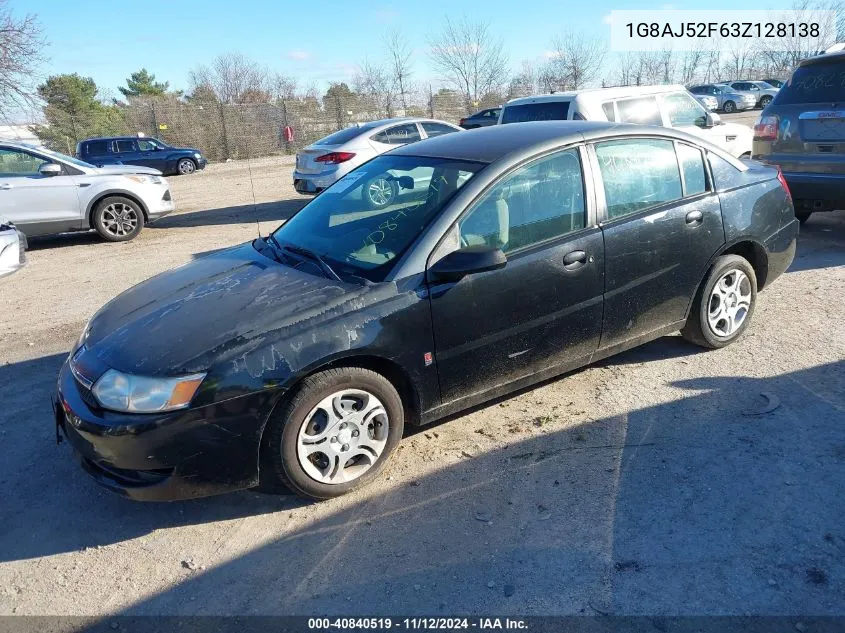 2003 Saturn Ion 2 VIN: 1G8AJ52F63Z128138 Lot: 40840519