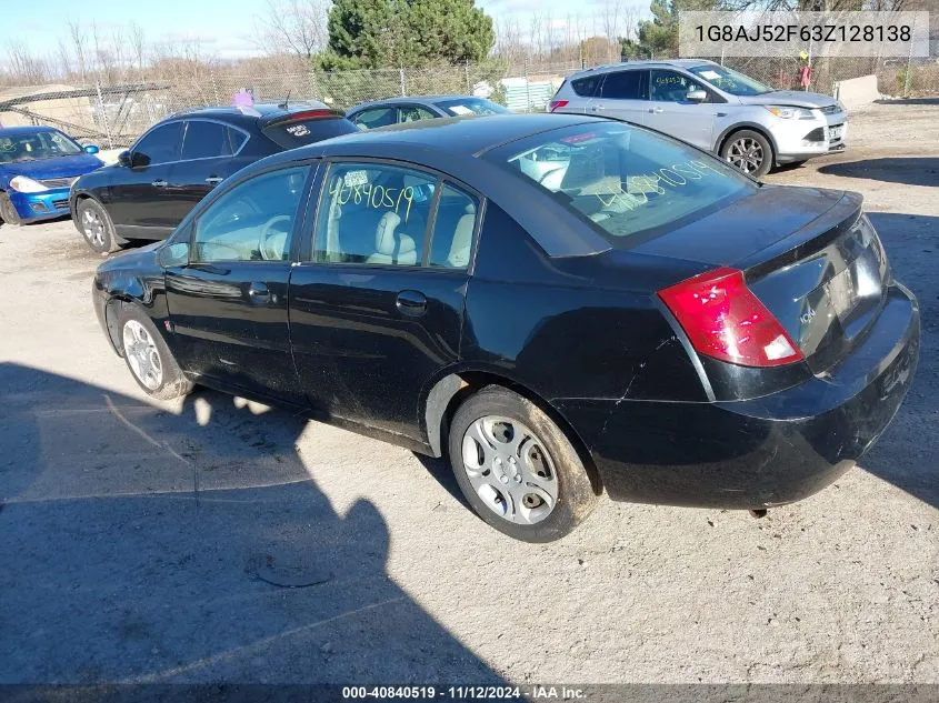 2003 Saturn Ion 2 VIN: 1G8AJ52F63Z128138 Lot: 40840519