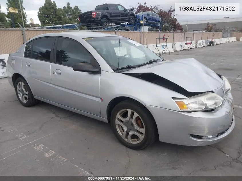 2003 Saturn Ion 3 VIN: 1G8AL52F43Z171502 Lot: 40897951